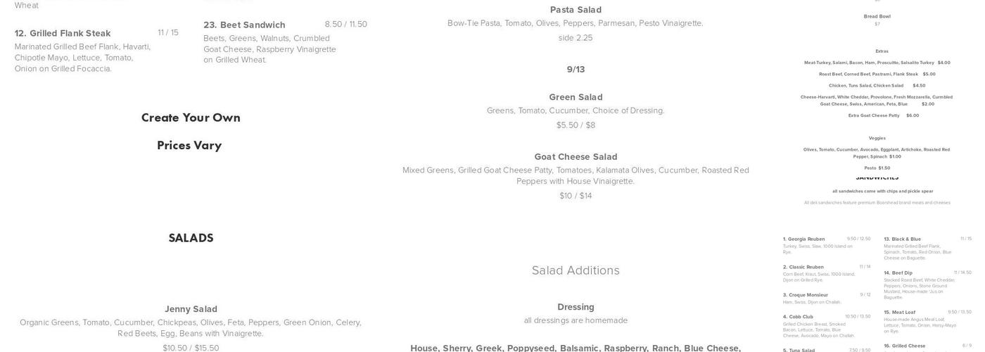 Fralia's Menu