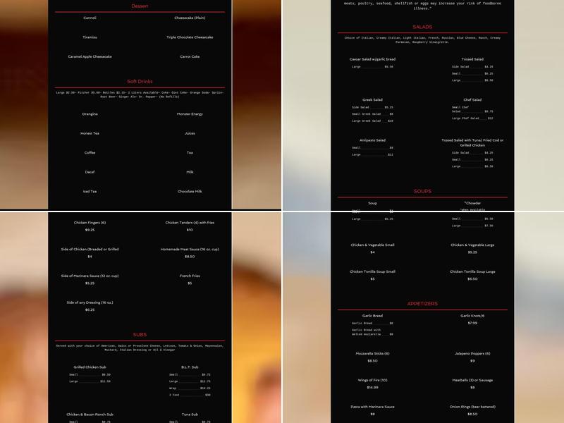 Manhattan Pizza Co Menu