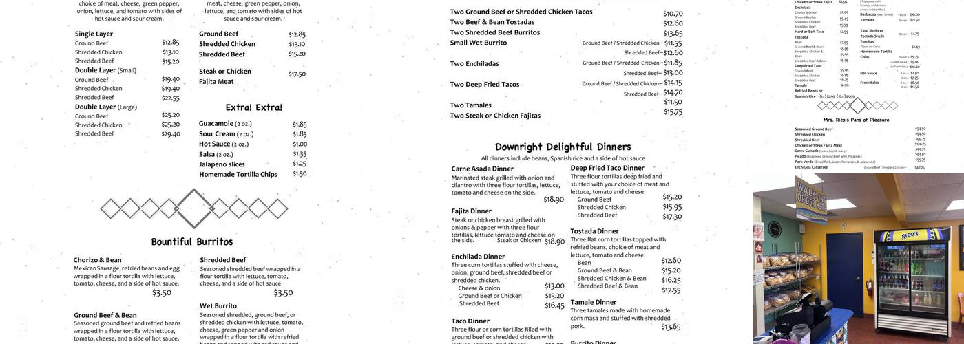 Rico's Authentic Mexican Take Menu