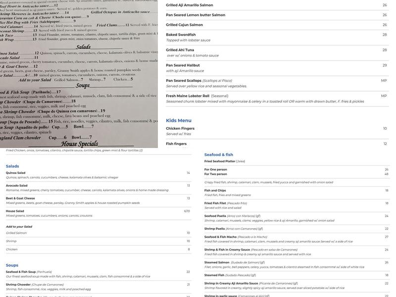 Alpamayo Peruvian Cuisine Menu