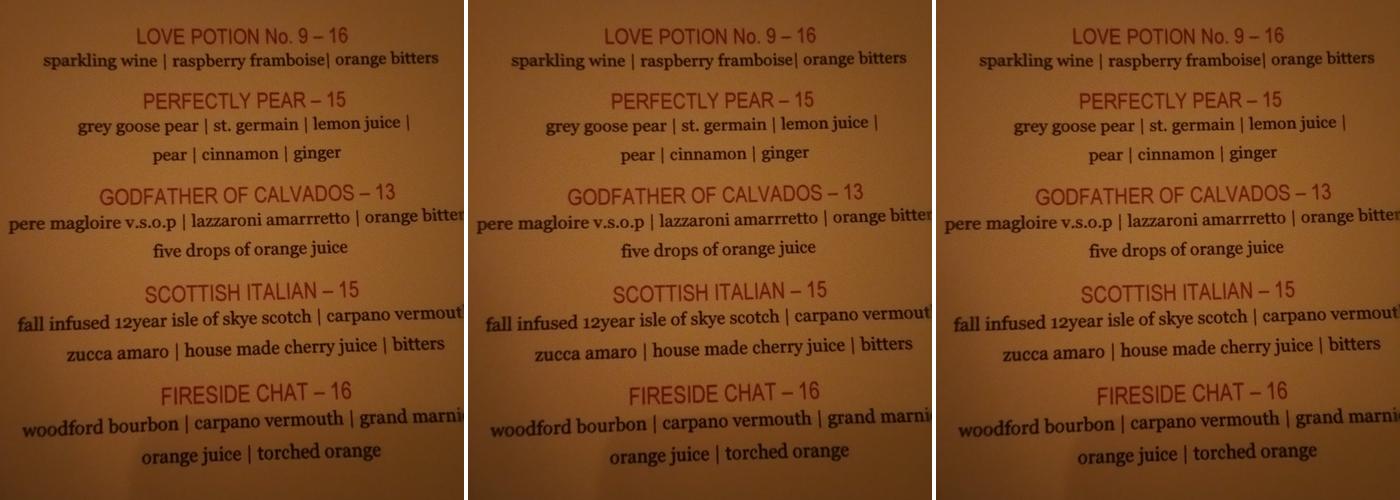 Table Six Restaurant Menu