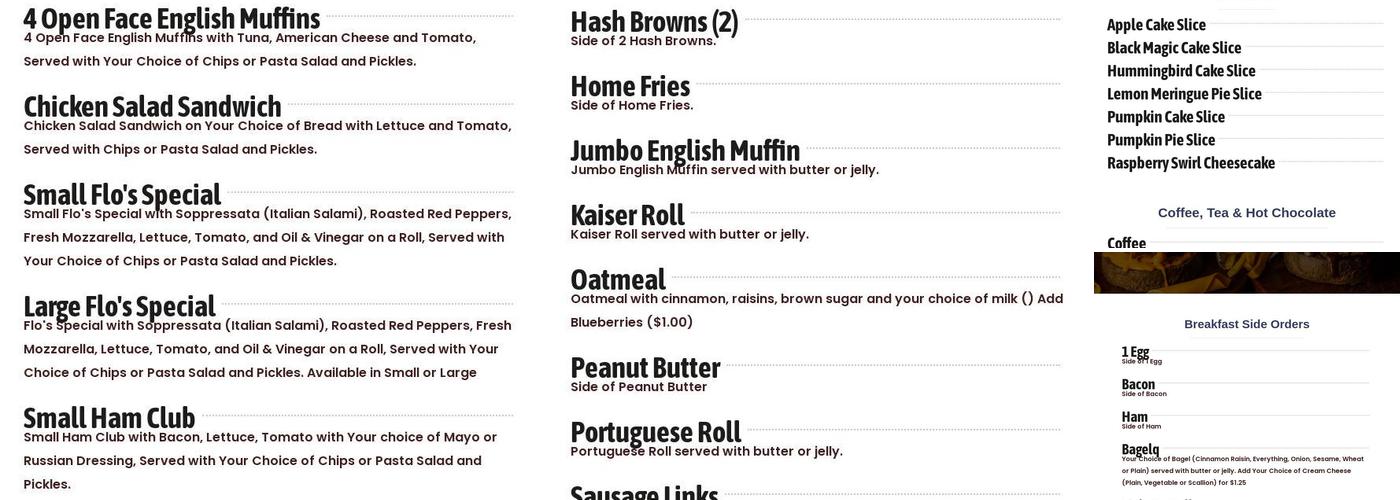 Flo's Diner Menu