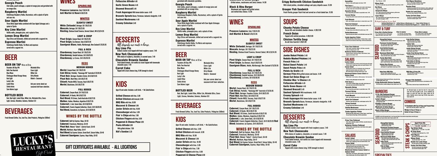 Lucky's Steakhouse Menu