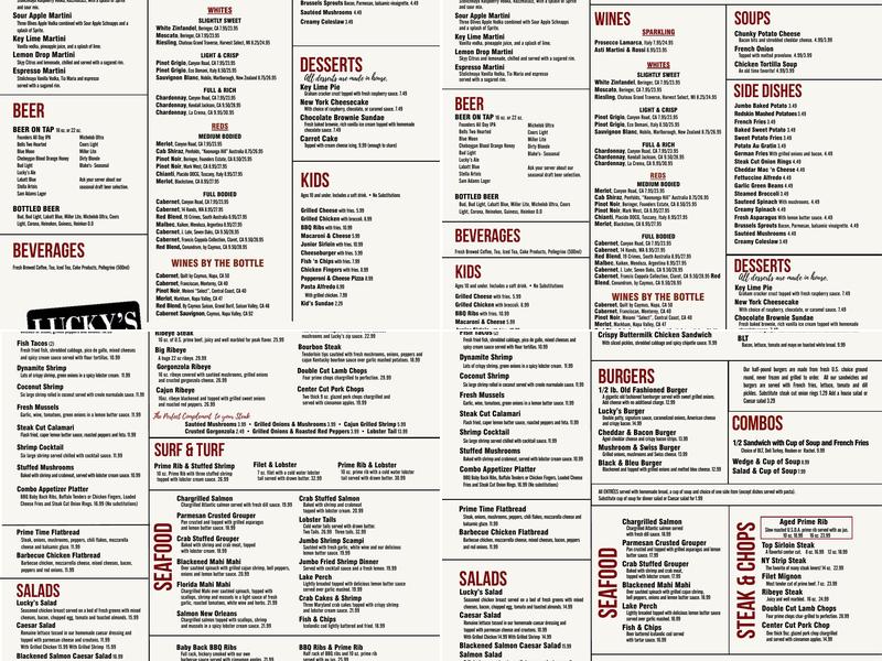 Lucky's Steakhouse Menu