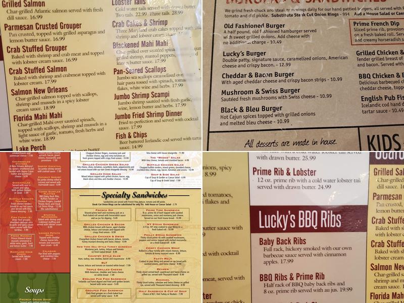 Lucky's Steakhouse Menu
