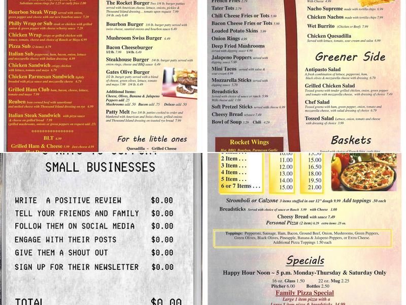 Rocket Bowling Bar & Grill Menu