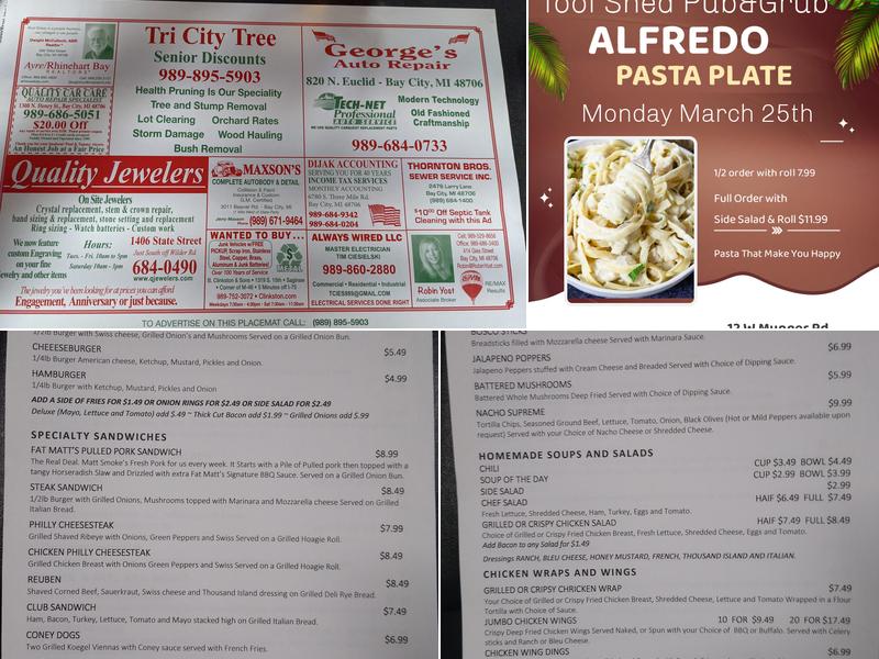 The Tool Shed Pub & Grub Menu