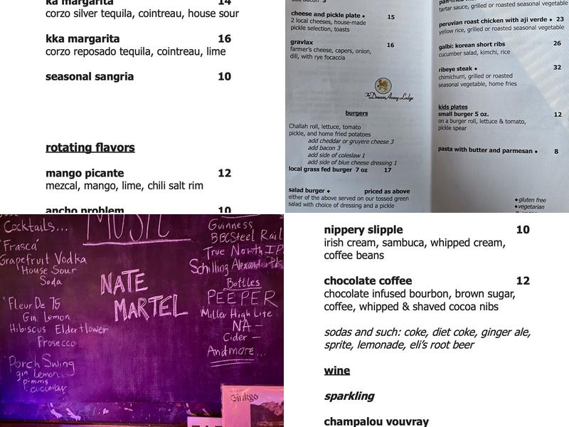 The Dream Away Lodge Menu