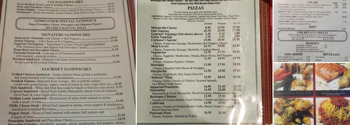 Cafe Corleone Italian Restaurant Menu