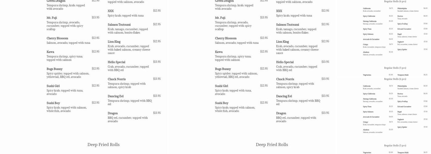 Hello Sushi Menu