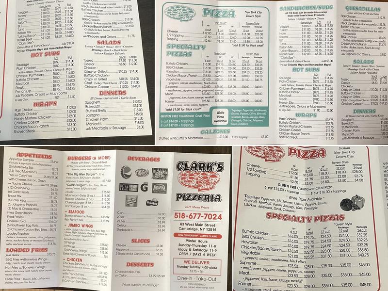 Clark's Pizzeria Menu