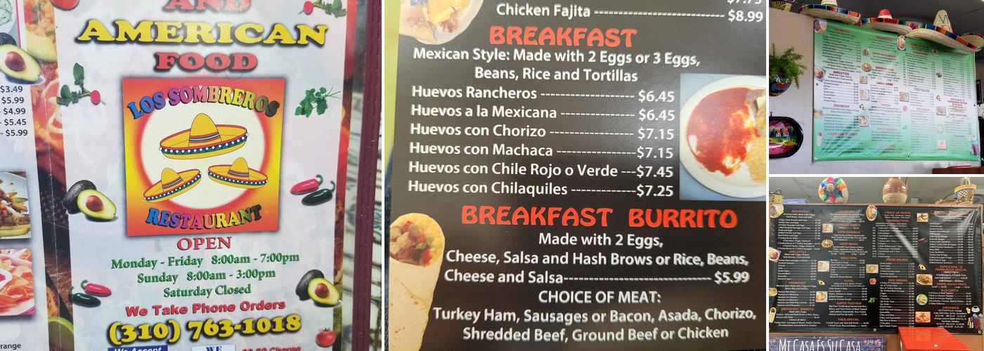 Los Sombreros Restaurant Menu