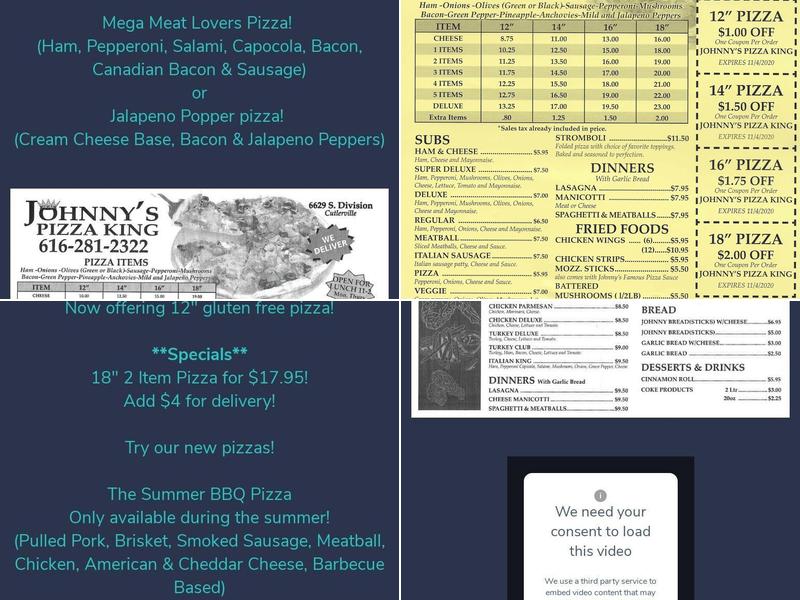 Johnny's Pizza King Menu