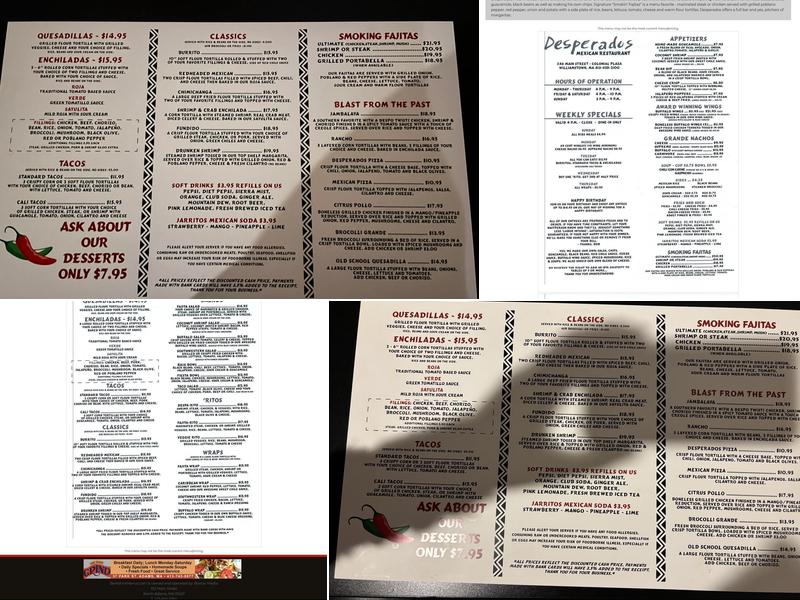 Desperados Menu