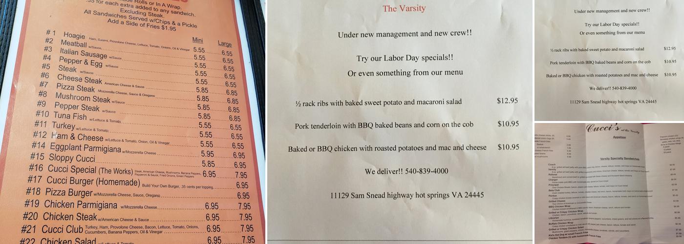 Cucci's At the Varsity Menu