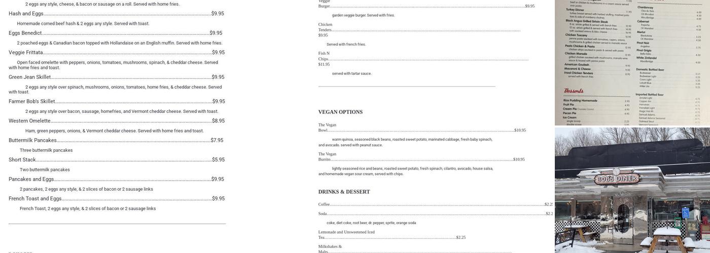 Bob's Diner Menu