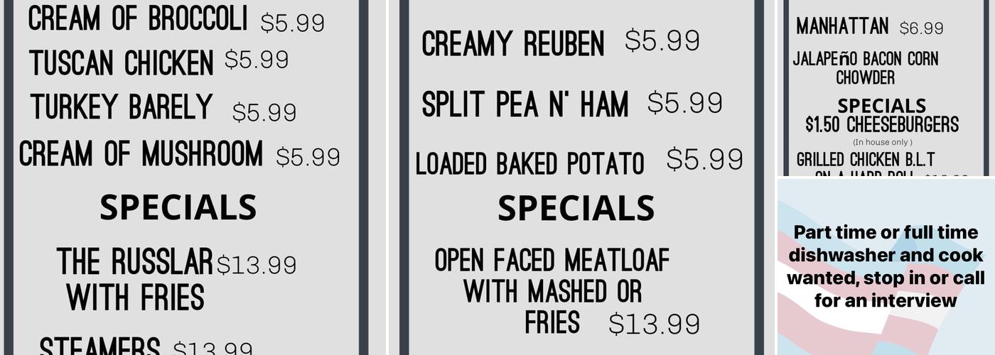 Samson's Bar & Restaurant Menu