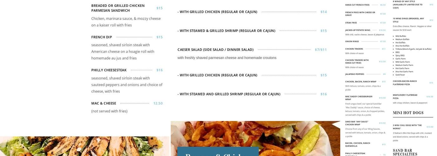 Sand Bar Menu