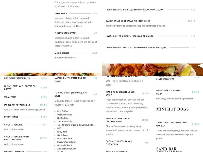Sand Bar Menu