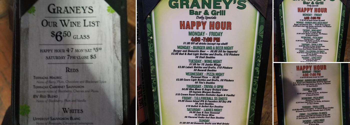 Graney's Bar & Grill Menu