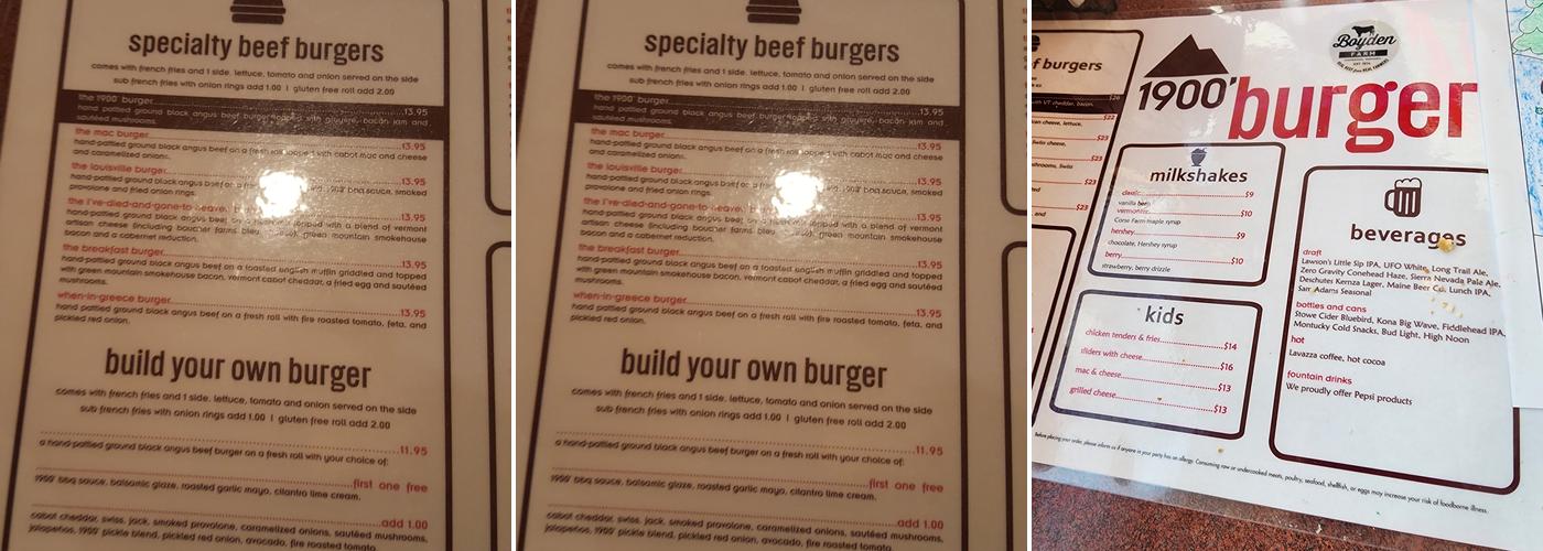 1900' Burger Menu