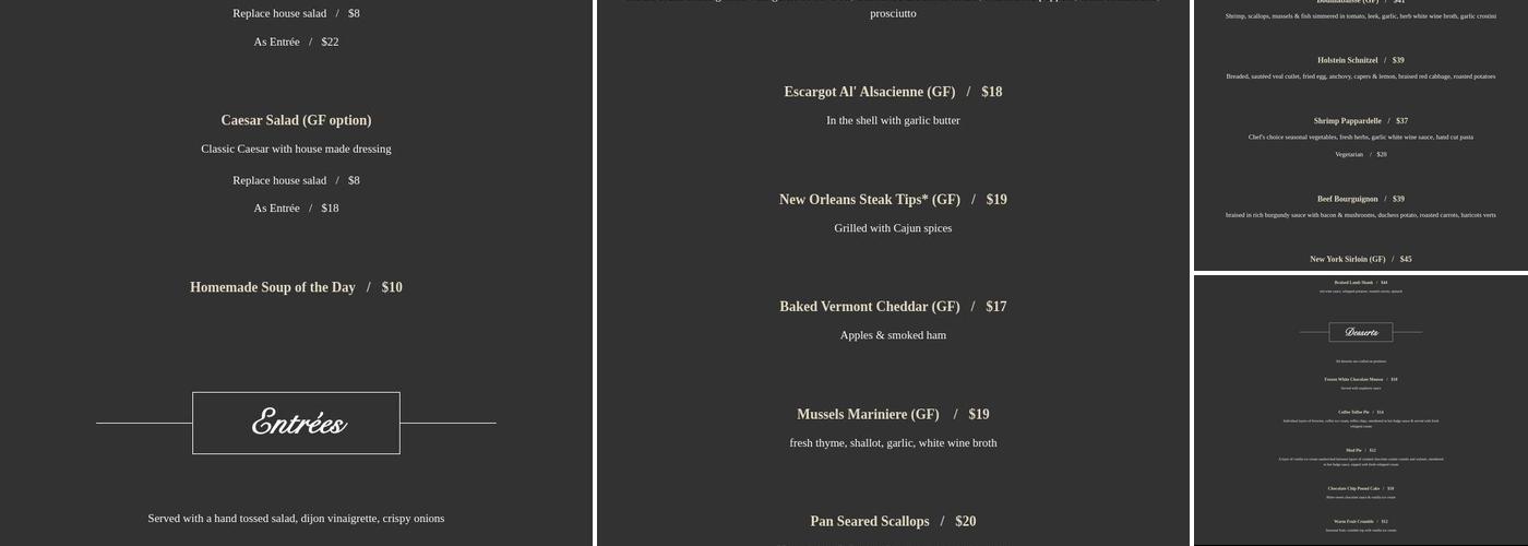 Two Tannery Road Menu