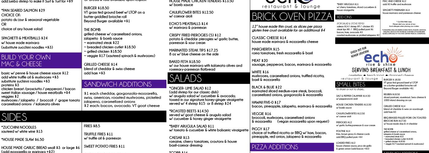 Echo Restaurant & Lounge Menu