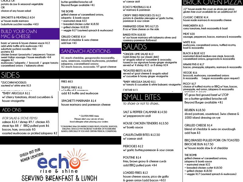 Echo Restaurant & Lounge Menu