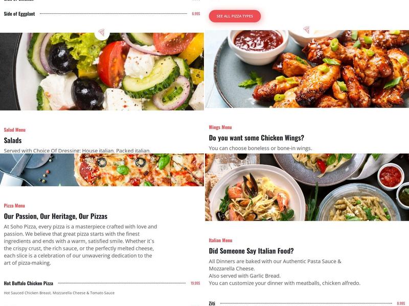 Soho Pizza Menu