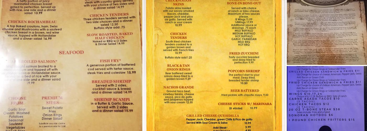 Oracle Inn Steakhouse and Lounge Menu
