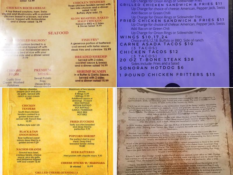 Oracle Inn Steakhouse and Lounge Menu