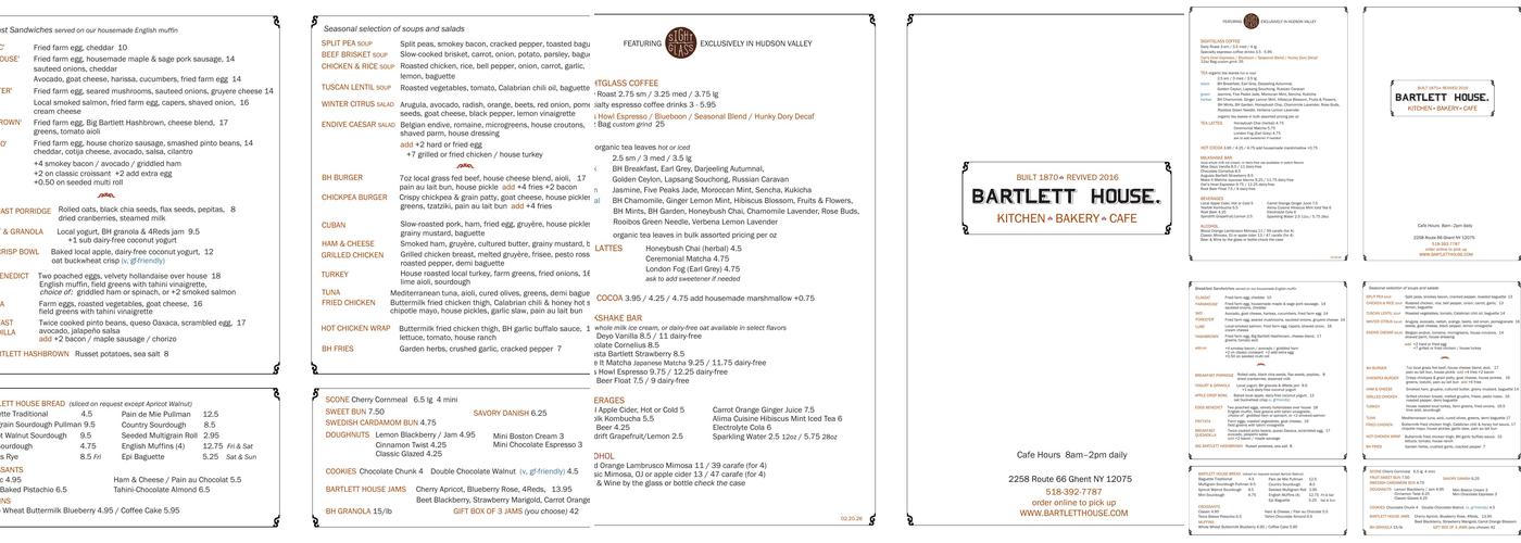 Bartlett House Menu