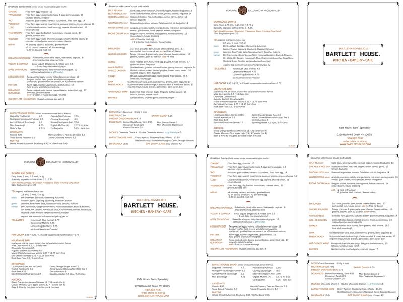 Bartlett House Menu