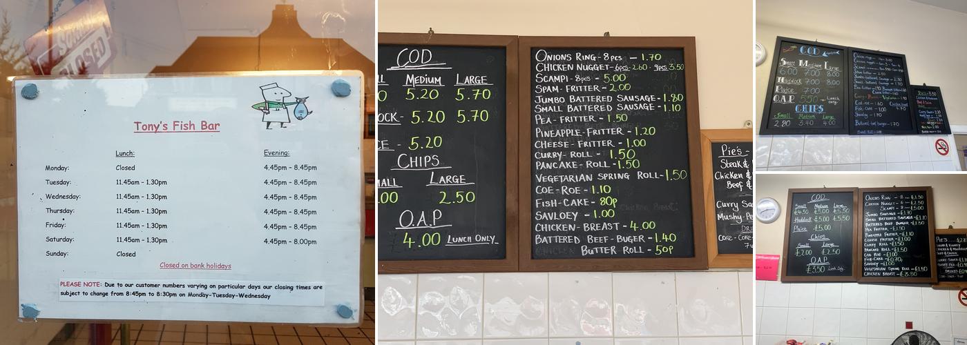 Tony's Fish Bar Menu