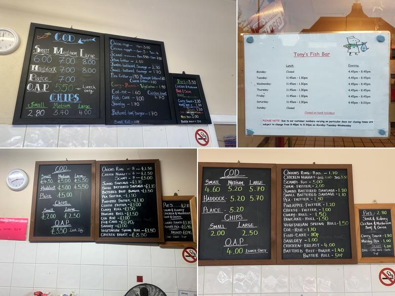 Tony's Fish Bar Menu