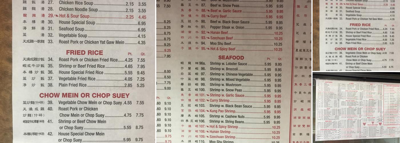 New Lucky Garden Chinese restaurant Menu