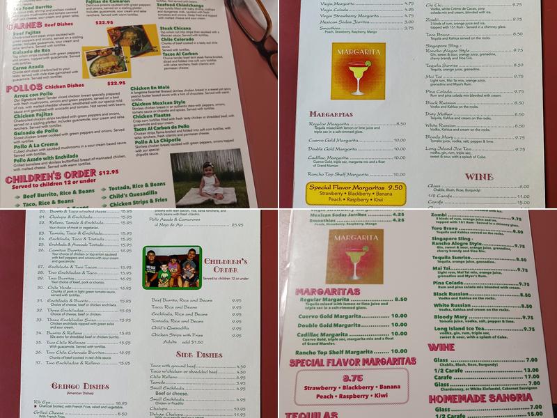 Rancho Alegre Menu