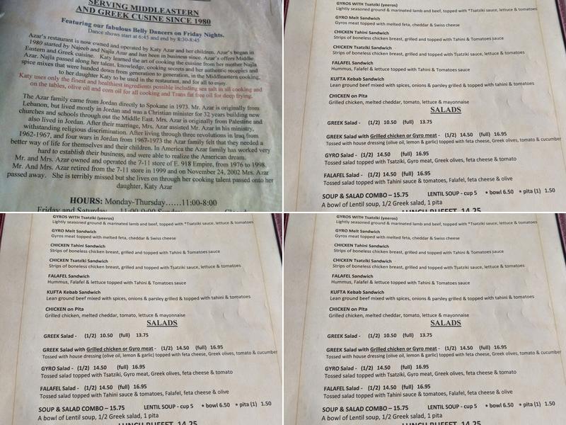 Azars Restaurant Menu