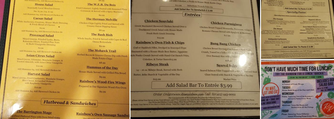 Rainbow Restaurant Menu