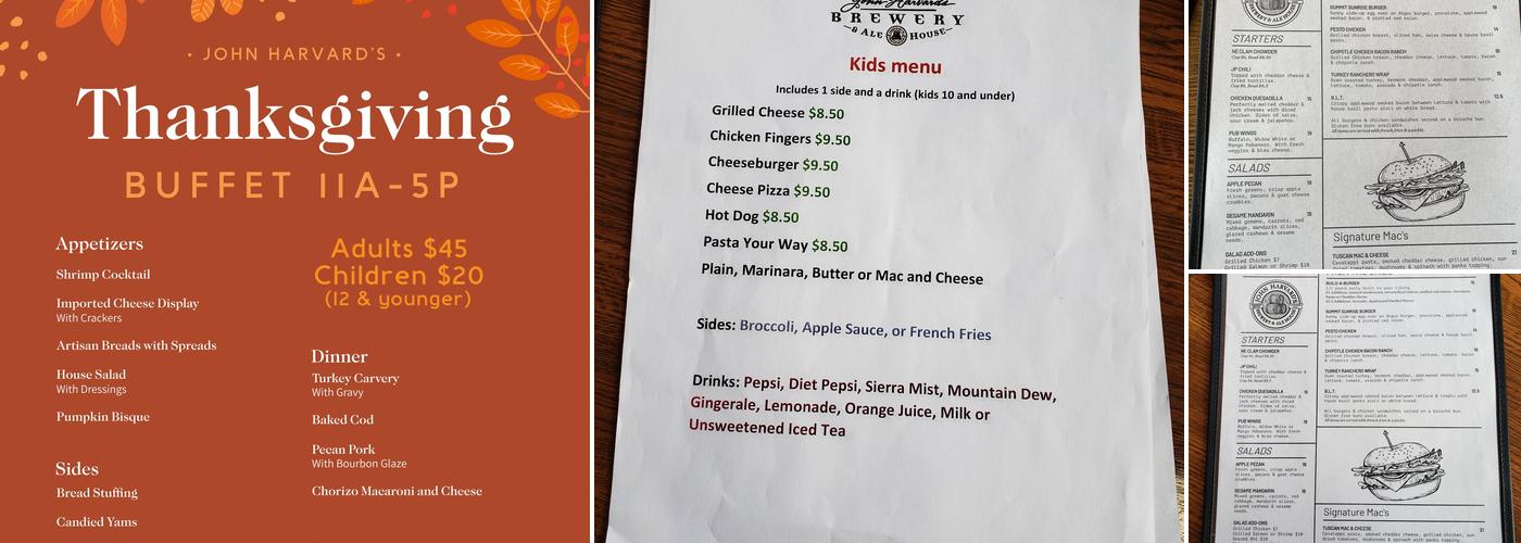 John Harvards/Jiminy Peak Menu