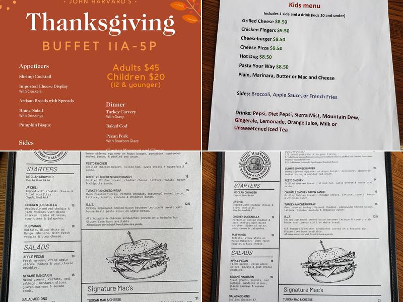 John Harvards/Jiminy Peak Menu