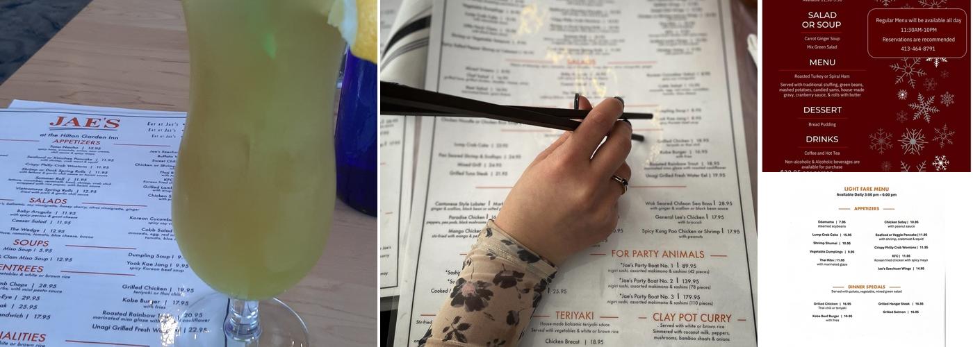 Jae's at the Hilton Garden Inn Menu