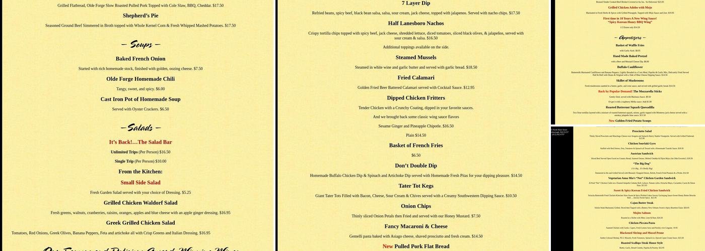 Olde Forge Restaurant Menu