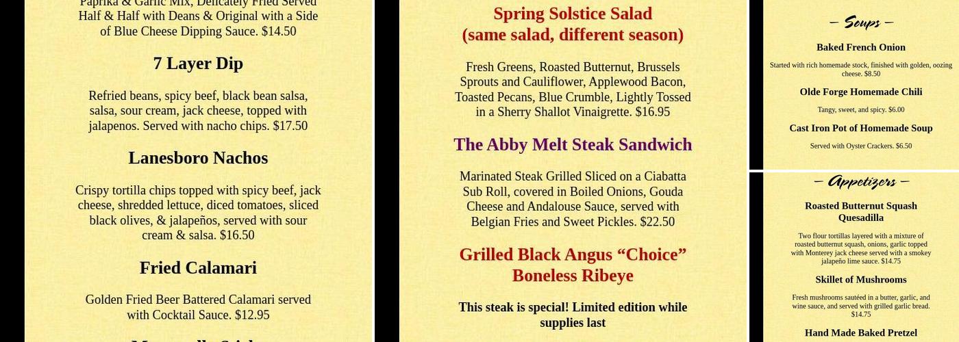 Olde Forge Restaurant Menu