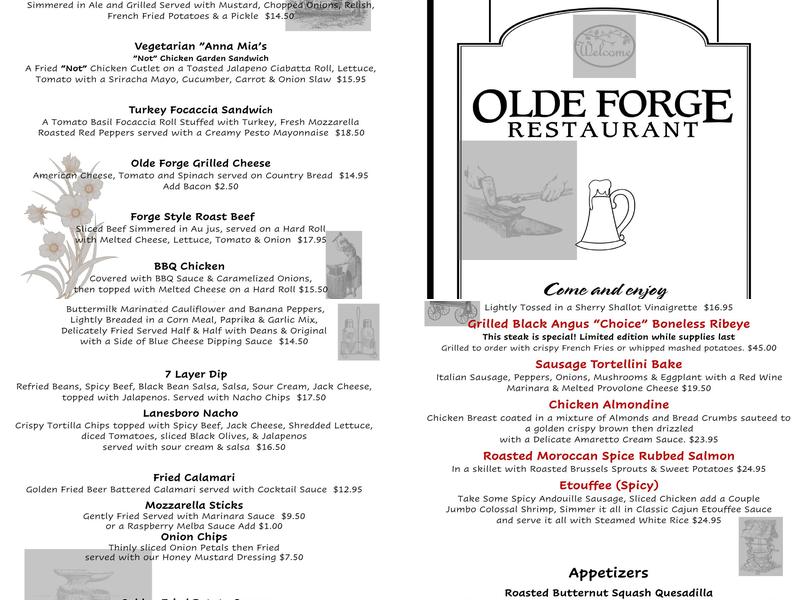 Olde Forge Restaurant Menu