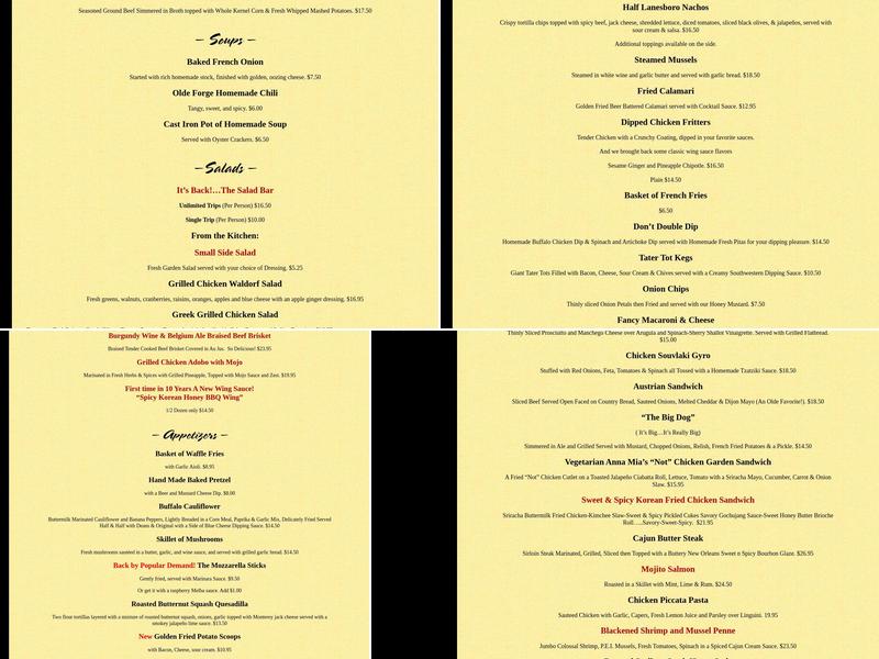 Olde Forge Restaurant Menu