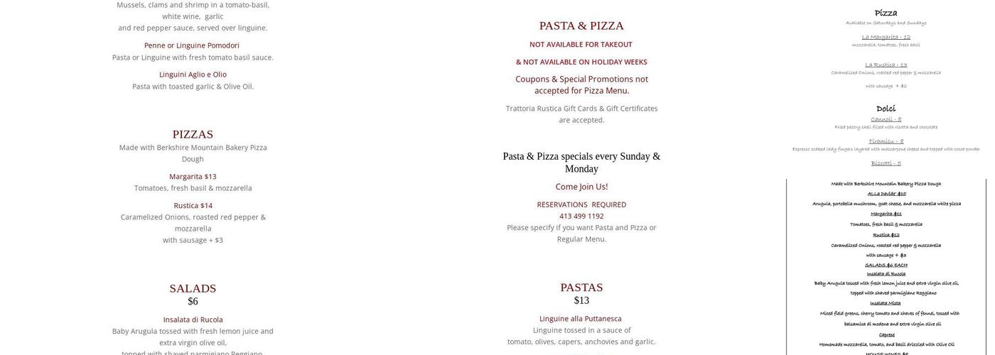 Trattoria Rustica Menu