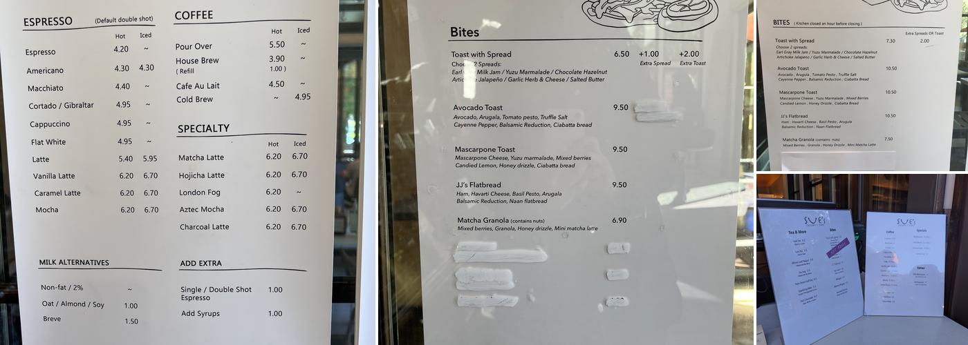 Sue's Gallery Cafe Menu