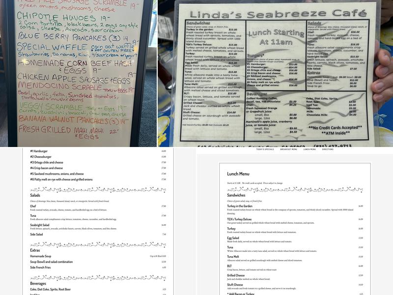 Linda’s Seabreeze Café Menu