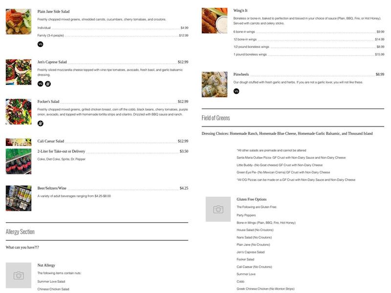 Ricky's House of Pizza Menu